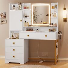 Vanity Desk,Makeup Vanity Desk with 3 Modes Led Lights,Living Room Night Stand