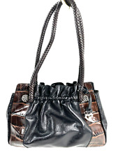 Brighton Black Brown Croc Embossed Leather Small Shoulder Bag Braided Strap 892