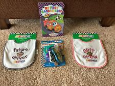 NEW Lot Of 4 NASCAR Racing Themed Baby Items - 2 Bibs, Teether, Board Book