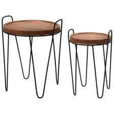 H&S Collection 2 Piece Side Table Set Round Teak