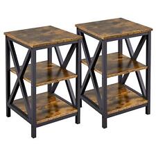 Yaheetech Industrial End Tables Set of 2 3-Tier Side Tables with Storage Shel...