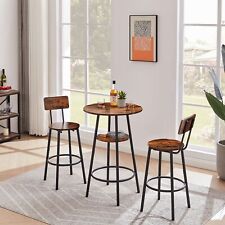 Round bar stool set shelves, stool with backrest Rustic Brown Particle Board - El Monte - US