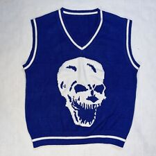 Blue Sweater Vest Skull Graphic Embroidered Unisex Size XXL Heaven Can Wait