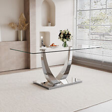 71'' Minimalist Rectangular Dining Table w/Tempered Glass top&Silver Legs - Mumbai - India