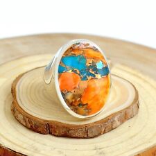 Oyster Copper Turquoise Oval Cut 925 Sterling Silver Handmade Men's Ring Jewelry