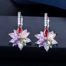 Elegant Flower Milti Color Stud Earrings Women Fashion Cubic Zirconia Jewelry