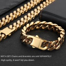 5-15MM 4-Sided Stainless Steel Gold Plated Miami Hip Hop Cuban Chain Bracelet