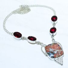 Rosetta Jasper, Garnet Gemstone Handmade Silver Jewelry Necklace 18 NRJR3672"