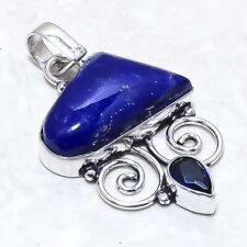 Lapis Lazuli, Sapphire Gemstone Handmade Silver Jewelry Pendant 1.8 PRJ15832"