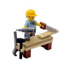 Carpenter Gift Ornament Joiner Minifigure & Bench & Tools Made With LEGO Bricks