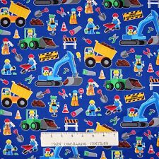 Kids Fabric - Construction Workers & Tools Blue - Timeless Treasures YARD