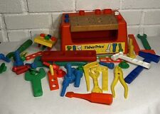 Vintage 1980 Fisher Price Wood Top Work Bench Construction Tools #927 Huge Lot