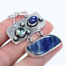 Sodalite, Lapis Lazuli Gemstone Handmade Silver Jewelry Pendant 1.9 PRJ17418"