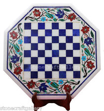 16 Marble Chess Table Top Lapis Pietra Dura Inlay Handmade Work"