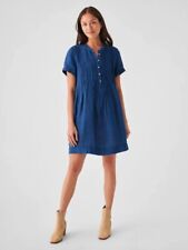 Brand New Faherty Isha Gemina Dress Short Sleeve Indigo $178