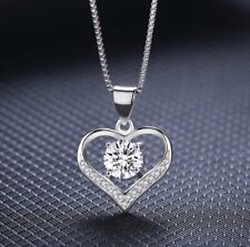 Heart Crystal Pendant Chain Necklace 925 Sterling Silver Women Girls Jewellery