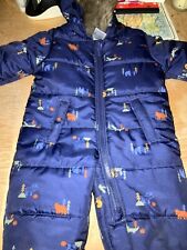 Carters Infant Snow Suit Hood Size 6-9 Months Navy with animal print