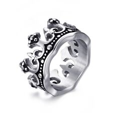 Men Ring Band King Crown Wedding Ring Fleur De Lis Biker Stainless Steel Jewelry