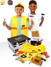 Kids Construction Tool Set - 22 Piece Pretend Play Trunk with Tool Box Vest and