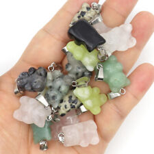 Mini carvings crystal animal teddy bear pendant healing stones jewelry 15pcs