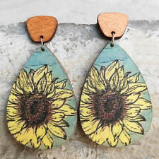 Boho Wood Water Drop Earrings for Women Vintage Rustic Flowers Holiday Jewelry