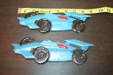 Lot of 2 Vintage Transportation Automotive Metal Blue Race Car Wall Art Decor