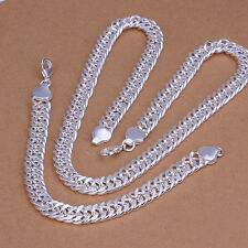 925 Sterling Silver Filled 10MM Solid Curb Chain Bracelet / Necklace Set 87g