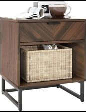 Walnut Nightstand with 1 Upper Drawer, Enclosed Bottom, Bedside Table, 1 Unit - - Whitmore Lake - US