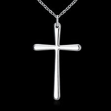 925 Sterling Silver Cross Pendant Necklace Womens Classic Fashion Jewelry P066