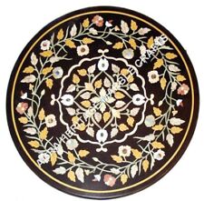 30 Marble Coffee Bedroom Black Table Top Marquetry Inlay Decor Furniture H3482A"