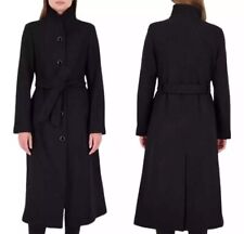 Kate Spade Maxi Stand-Collar Coat Belted Wool Blend Buttons Black Size Small,NEW