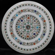 16 Marble round corner Table handmade floral inlay semi precious stones work"