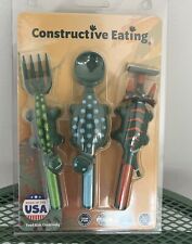 CONSTRUCTIVE EATING Construction DINOSAUR Utensil Set Fork Spoon Pusher NO PLATE