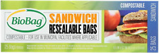 Biobag 100% Certified Compostable Resealable Sandwich Bags, 25 Count, Perfect fo