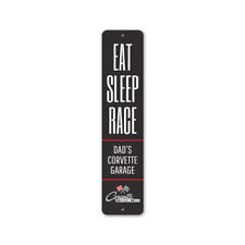 Eat Sleep Race Chevy Corvette Metal Sign Chevrolet Automotive Car Man Cave Sport