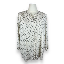 Lucky Brand Boho Western Print Cream Black Button Blouse 2X