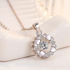 925 Sterling Silver Crystal Flower Pendant Necklace Elegant Womens Jewelry E154