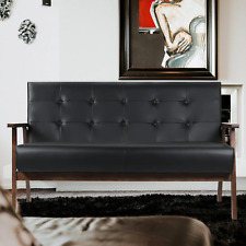 Modern Wooden Leather 2-Seat Sofa, Sleek Minimalist Loveseat, Sturdy and Long-La - US