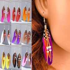 Boho Feather Bead Tassel Dreamcatcher Earrings Hook Women Wedding Jewelry Gift//