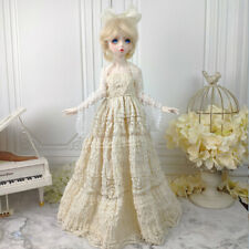 1/4 1/3 BJD Clothes Doll Outfit Beige Lace Chest Dress+Bustle+2*Ribbon+Headwear