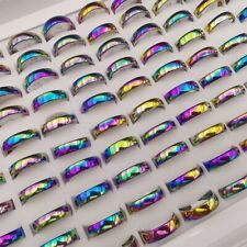 Bulk lots 50PCS Rainbow 6mm Stainless Steel Rings Men Women Wedding Band Jewelry