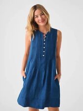 Brand New Faherty Isha Basketweave Dress Sleeveless Indigo $168