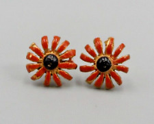 Mini Daisy Flower Earrings Mod Era Minimalist Studs Burnt Orange Enamel Boho Vtg - Toronto - Canada