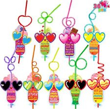 Valentines Day Gift Cards with Colorful Loop Drinking Straws for Party Favor