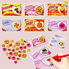 Valentines Day Gift Cards with 3D Dessert Erasers for Kids Party Favor