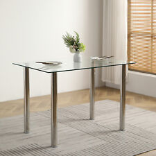 Rectangular Glass Stainless Steel Table Clear110x70cm 4Seat Minimalist rectangle - Flanders - US