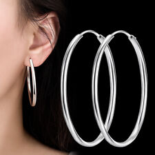 925 Sterling Silver Round Circle Hoop Earrings Women Fashion Jewelry 3/4/5/6CM