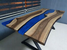 72 x 36" Custom Blue Epoxy Resin Wooden River Style Center Dining Table Top"