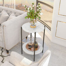 Dual-Tier White Marble Side End Table Sofa Coffee Tea Table Bedside Nightstand - Toronto - Canada