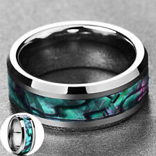 Tungsten Carbide Abalone Shell Inlay Silver Mens Wedding Band Women Jewelry Ring